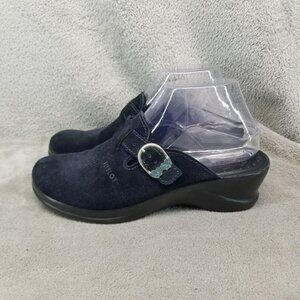 Fly Flot Shoes Womens Size 7.5 Polly Navy Blue Suede Leather Slip On Clogs